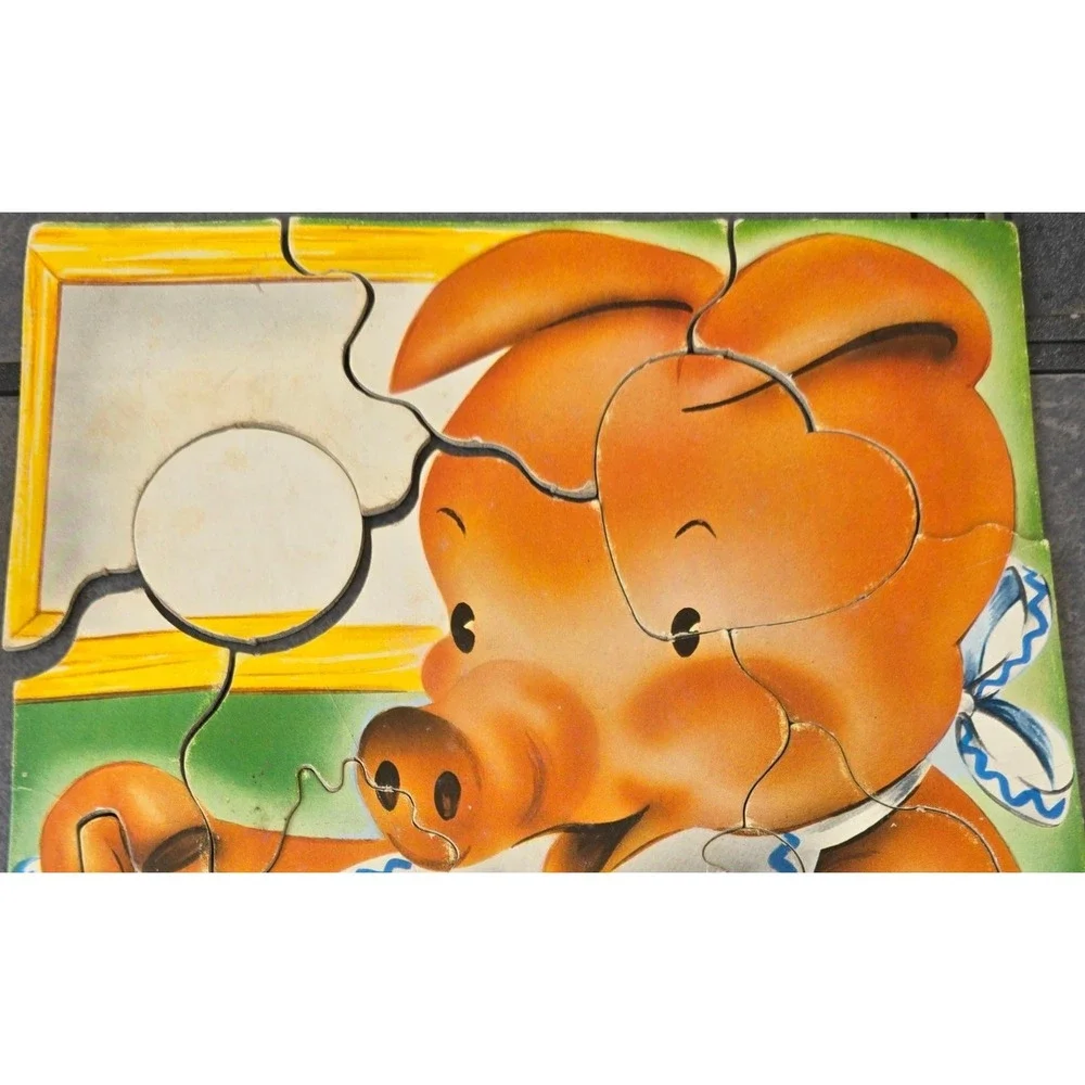 Vintage Children's Kids Tray Puzzle Pig Cereal Soup S.P. Co Cardboard MCM Retro